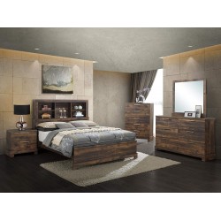 GTU Furniture Contemporary Bookcase headboard Bedroom Set Brown King Size Bed 5 Pc