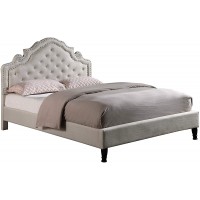 HomeLife Premiere Classics 51" Tall Platform Bed with Cloth Headboard and Slats Full Light Beige Linen