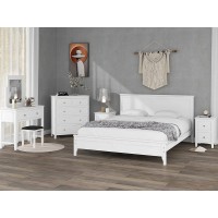 Polibi 5 Pieces Bedroom Furniture Set White Solid Wood Bedroom Set with Queen Size Platform Bed Two Nightstands 5-Drawer Double Chest and Dressing Sets