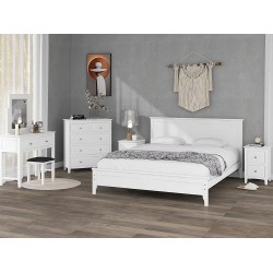 Polibi 5 Pieces Bedroom Furniture Set White Solid Wood Bedroom Set with Queen Size Platform Bed Two Nightstands 5-Drawer Double Chest and Dressing Sets