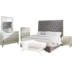 Simple Relax 5 Piece Queen Size Bedroom Set Grey and Metallic Mercury
