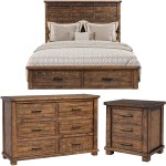 SOFTSEA 3 Piece Queen Bedroom Furniture Set Farmhouse Style Include Solid Wood Bed Platform with Drawers 1 Nightstand and 6-Drawer Dresser