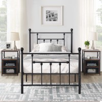 WTdianpu Twin Bed Frame and Versatile Nightstands Set of 2 Platform with Headboard,Night Stands Side End Tables with Storage Drawers for Bedroom Living Room Easy Assemble Black+Brown