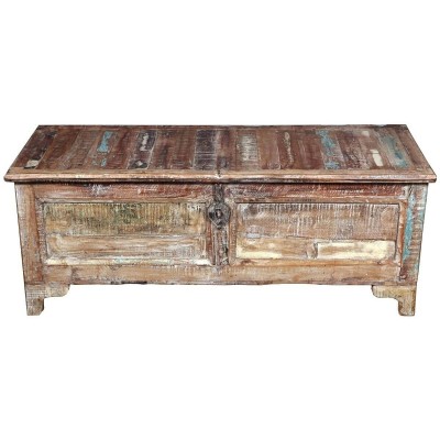 Aspen Indian Reclaimed Wood Farmhouse Storage Standing Coffee Table Chest 49.2 Inches Storage Box Sandook for Home Somerset Chest Trunk for Living Room Home Decor Furniture By A.S INDUSTRIES.