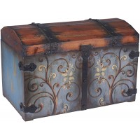 Household Essentials Vintage Wood Storage Trunk Large Blue Body Brown Lid Floral Design