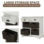 P PURLOVE Storage Chest Retro Style Storage Cabinet Storage Unit with 2 Wood Drawers and 4 Wicker Baskets for Home Kitchen Entryway Living Room Antique White