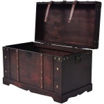 Tidyard Vintage Storage Chest with Side Handles Wood Blanket Box Wooden Trunk Treasure Chest for Bedroom Closet Home Organizer Furniture Decor 26 x 15 x 15.7 Inches L x W x H