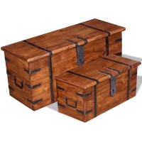 Toy Chest for Boys Set 2 Pcs Solid Acacia Wood Vintage Wooden Storage Box Storage Chest Trunk Brown by BIGTO