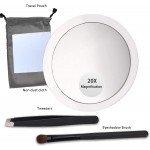 20x Magnifying Mirror with 3 Suction Cups Use for Makeup Application Tweezing and Blackhead Blemish Removal.Comes with 1PC Storage Bag 1PC Tweezer 1PC Reminder Card. 4Inches Clear