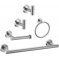 5 Pieces Brushed Nickel Bathroom Hardware Set Include 16inch Towel Bar,2pcsTowel Hooks,Toilet Paper Holder,Hand Towel Ring Round SUS304 Stainless Steel Bathroom Accessories Set Heavy Duty Wall Mounted