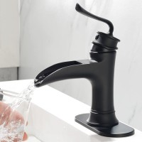 Bathroom Faucet Matte Black with Stunning Look Waterfall Spout Suitable for Single Hole or 3 Hole Bathroom Sink Restroom Vanity Lavatory Basin Brass Construction Grifo de Baño