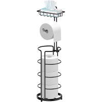 Bextsrack Toilet Paper Holder Stand Free Standing Bathroom Toilet Tissue Roll Holder and Dispenser with Storage Shelf Black
