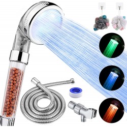 FASTRAS LED Shower Head with Handheld Shower Head High Pressure Shower Head with Hose Holder & PTFE Tape etc 3 Water Temperature-Controlled Water Saving Filtered Shower Head for Dry Hair& Skin