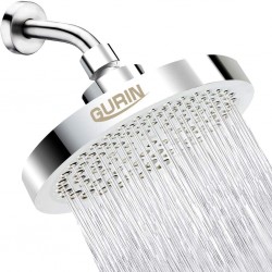 GURIN Shower Head High Pressure Rain Luxury Bathroom Showerhead with Chrome Plated Finish Adjustable Angles Anti-Clogging Silicone Nozzles 2.5 GPM