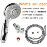 HauSun Handheld Shower Head with On Off Switch 5 Spray Settings 6.5 Feet Extra Long Hose High Pressure with Bathroom Faucet Kit Universal Adapter Holder Mount for Wall,Chrome Finish