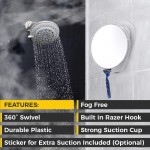 HoneyBull Shower Mirror Fogless for Shaving with Suction Razor Holder for Shower & Swivel Mirrors Shower Accessories Bathroom Mirror Bathroom Accessories Holds Razors for Men White