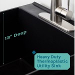 JS Jackson Supplies Black Utility Sink Laundry Tub with High Arc Stainless Steel Kitchen Faucet Pull Down Sprayer Spout Heavy Duty Slop Sinks for Basement Garage or Shop Free Standing Wash Station
