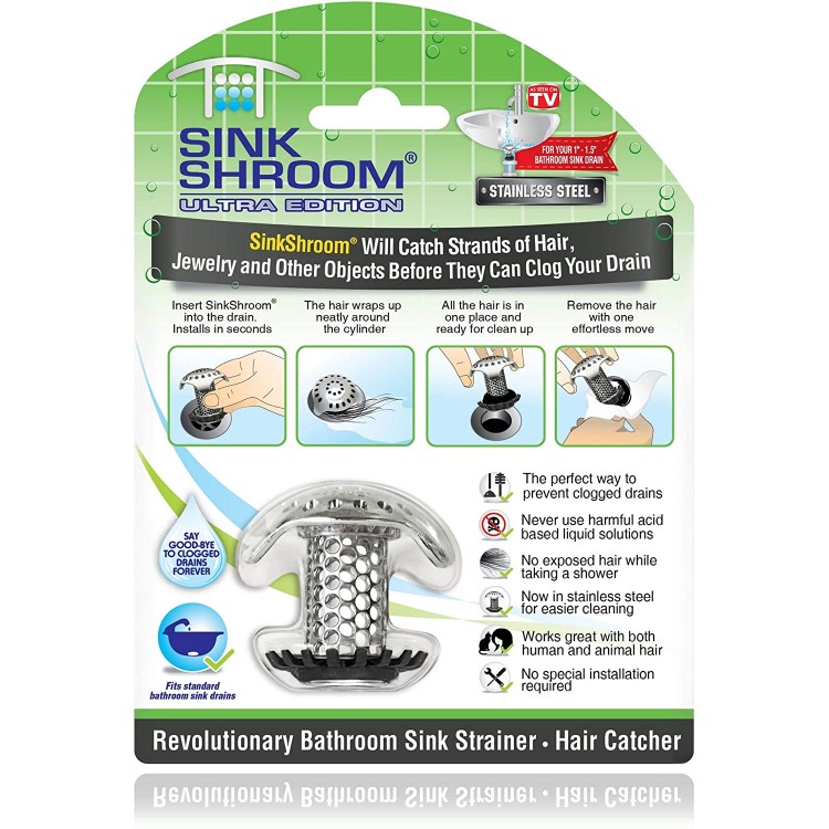 SinkShroom Ultra Revolutionary Bathroom Sink Drain Protector Stainless Steel