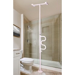 Stander Security Pole and Curve Grab Bar Elderly Tension Mounted Floor to Ceiling Transfer Pole Bathroom Safety Assist and Stability Rail Iceberg White