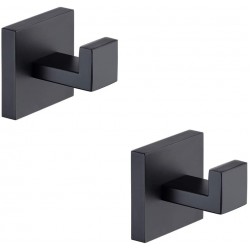 TASTOS Bath Towel Hooks Matte Black 2 Pack Stainless Steel Robe Coat and Clothes Hook Heavy Duty Wall Hook for Bathroom & Kitchen Modern Square Style Wall Mounted Black