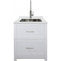 Transolid TCG-3025-WC All-in-One 29 in. x 25.5 in. Quartz Undermount Laundry Utility Sink and Cabinet with Faucet in Matte White