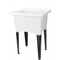 White Utility Sink by JS Jackson Supplies Tehila Luxe Laundry Tub with Black Metal Legs and P-Trap Kit