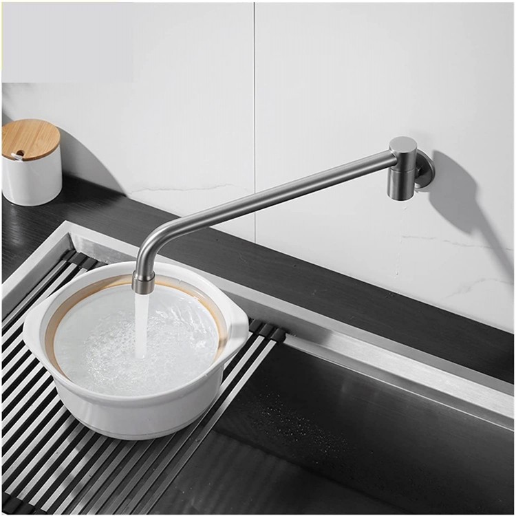 ZEFS--ESD Pot Filler Copper Brushed Single Cold Basin Faucet Balcony Mop Pool Extended Faucet Semi-Automatic Swing Switch Faucet