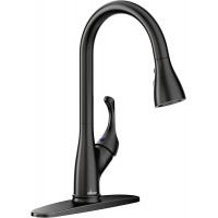 APPASO Matte Black Kitchen Faucet with Pull Down Sprayer Single Handle Commercial High Arc One Hole Pull Out Spray Head Kitchen Sink Faucets with Deck Plate Grifos De Cocina