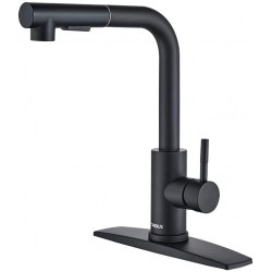 FORIOUS Matte Black Kitchen Faucets with Pull Down Sprayer Single Handle Kitchen Sink Faucet with Pull Out Sprayer