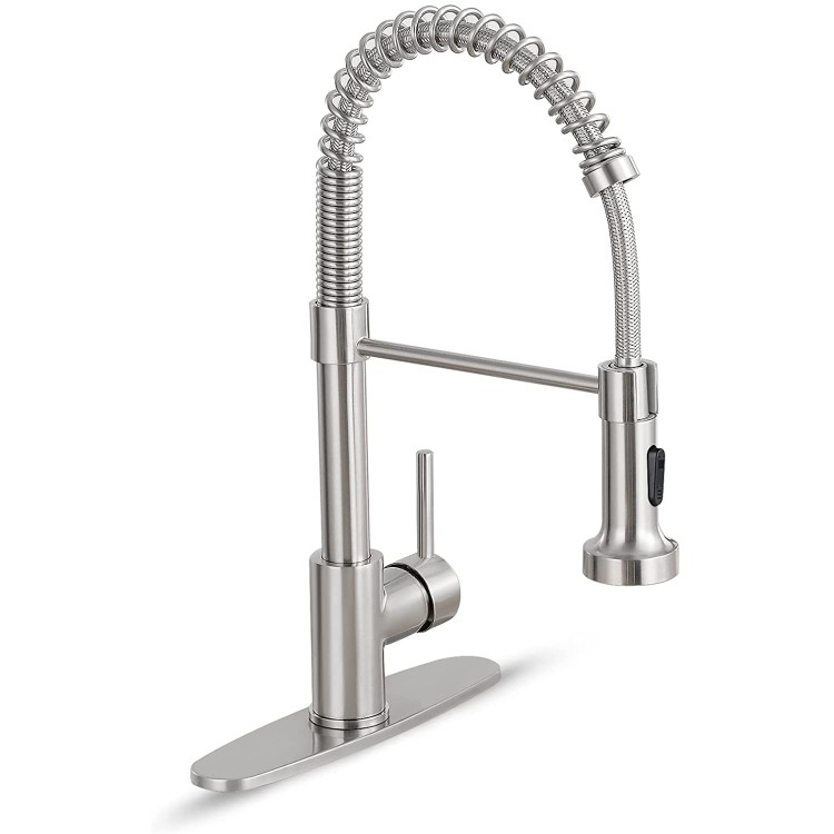 HGN Kitchen Faucet with Pull Down Sprayer,Commercial Single Handle Kitchen Sink Faucets for Farmhouse Camper Laundry Utility Rv Wet Bar Sinks Brushed Nickel