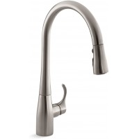KOHLER 596-VS Simplice 3-Spray Kitchen Sink Faucet with Pull Down Sprayer High Arch Vibrant Stainless
