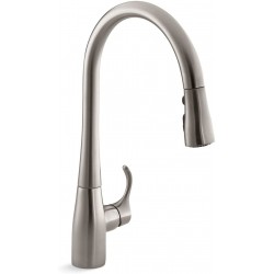KOHLER 596-VS Simplice 3-Spray Kitchen Sink Faucet with Pull Down Sprayer High Arch Vibrant Stainless