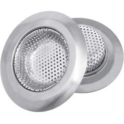 Makerstep 2 Pack of Stainless Steel Sink Drain Strainer Baskets 4.5 Inch Diameter. Kitchen Stopper. For Dishes Garbage Disposal Large Wide Rim Prevents Clogged Drains Catcher. Fine Mesh.