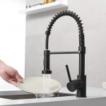 OWOFAN Kitchen Faucets Commercial Solid Brass Single Handle Single Lever Pull Down Sprayer Spring Kitchen Sink Faucet Matte Black Grifos De Cocina 9009R