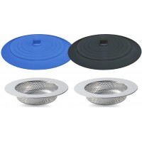 Seatery 4PCS Kitchen Sink Strainer Stopper Kit Universal Silicone Sink Drain Plug Cover Drain Water Stopper 4.5 Inch Stainless Steel Sink Drain Strainer Food Debris Catcher for Kitchen
