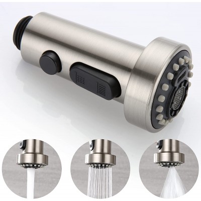 【UPDATED】Pull Down Kitchen Faucet Sprayer Head Replacement Part 3 Function Pull Out Sink Sprayer Replacement Nozzle Kitchen Faucet Head Hose Spray Tap Spout Only for G1 2 Connector Brushed Nickel