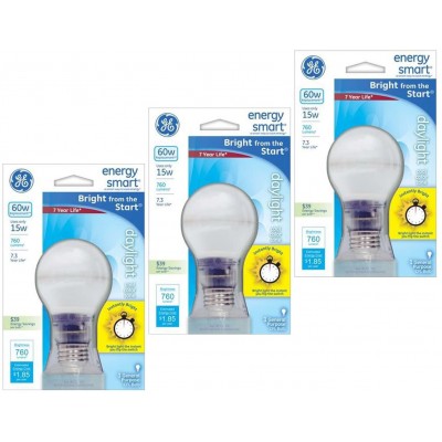 Pack of 3 GE 15W CFL Energy Smart Bulb Equivalent to 60W Daylight Cool Color Tone A19