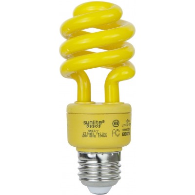 Sunlite 41416-SU CFL Spiral Colored Bulb 13 Watt 40W Equivalent Medium Base E26 8,000 Hour Life Span UL Listed 1 Count Yellow