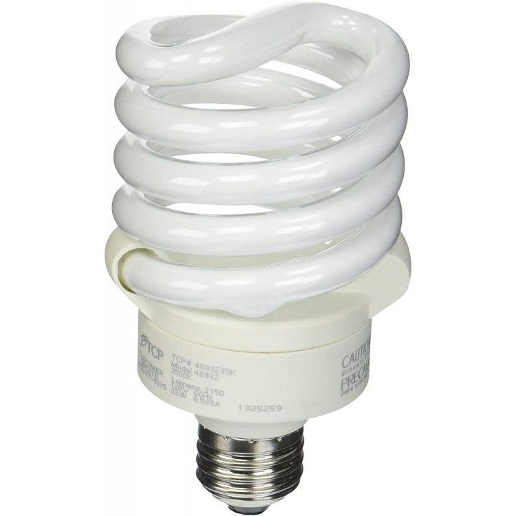 TCP 4893235k CFL Pro A Lamp 125 Watt Equivalent 32W Bright White 3500K Full Spring Lamp Light Bulb
