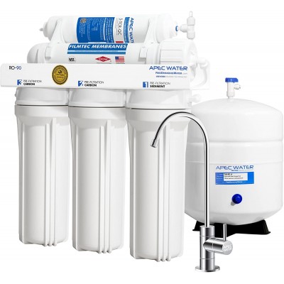 APEC Water Systems RO-90 Ultimate Series Top Tier Supreme Certified High Output 90 GPD Ultra Safe Reverse Osmosis Drinking Water Filter System Chrome Faucet