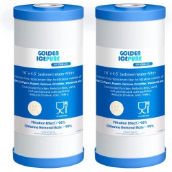 GOLDEN ICEPURE 5 Micron 10" x 4.5" Whole House Sediment Activated Carbon Water Filter Compatible with GE FXHTC GXWH40L GXWH35F GNWH38S Universal Water Filter System 2pack