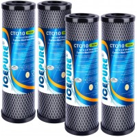 ICEPURE 1 Micron 2.5" x 10" Whole House CTO Carbon Sediment Water Filter Cartridge Compatible with DuPont WFPFC8002 WFPFC9001 SCWH-5 WHCF-WHWC WHCF-WHWC FXWTC CBC-10 RO Unit Pack of 4