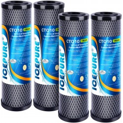 ICEPURE 1 Micron 2.5" x 10" Whole House CTO Carbon Sediment Water Filter Cartridge Compatible with DuPont WFPFC8002 WFPFC9001 SCWH-5 WHCF-WHWC WHCF-WHWC FXWTC CBC-10 RO Unit Pack of 4