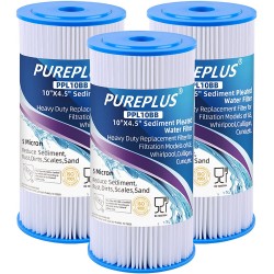 PUREPLUS 10" x 4.5" Whole House Pleated Sediment Filter for Well Water Replacement Cartridge for GE FXHSC Culligan R50-BBSA Pentek R50-BB DuPont WFHDC3001 American Plumber W50PEHD GXWH40L 3Pack