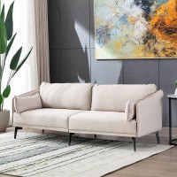 Beige 3 Seater Sofa Couch Modern Fabric Upholstered Sofa with Two Cushions 74 inch Sofa Furniture for Living Room Office Bedroom Apartment Metal Leg Three People Seat
