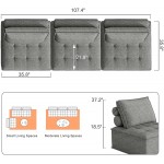 Belffin Modular 3 Seater Sofa Couch Sectional Sofa Couch with Modern Fabric Sofa Couch 3 PCS Grey