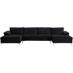 Casa AndreaMilano Modern Large Velvet Fabric U-Shape Sectional Sofa Double Extra Wide Chaise Lounge Couch Carbon Black