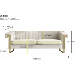 Chesterfield Sofa with Tufted Velvet Upholstered,Modern Velvet Couch with Flared Arms and Removable Cushions,83.85 Inch Width Living Room Furniture,Solid Wood Frame and Gold Legs,BeigeBeige