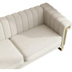 Chesterfield Sofa with Tufted Velvet Upholstered,Modern Velvet Couch with Flared Arms and Removable Cushions,83.85 Inch Width Living Room Furniture,Solid Wood Frame and Gold Legs,BeigeBeige