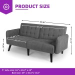 HFG 65in Modern Fabric Linen Upholstered Convertible 2 USB Folding Futon Couch Sofa Bed Foldable Loveseat Loveseats Furniture for Compact Small Space Dorm Living Room Apartment Office Dark Grey